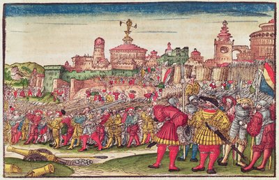 Kniha Zjevení, kapitola XXV, z Lutherovy bible, kolem roku 1530 (barevný dřevoryt) od German School