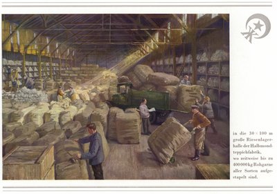 Obchodní činnost výrobců koberců Halbmond-Teppichfabrik Von Koch Und Te Kock (barevná litografie) od German School