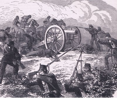 Zajetí polního děla, Cassells Historie války mezi Francií a Německem vydaná Cassell and Company Limited, kolem roku 1890 (litho) od German School