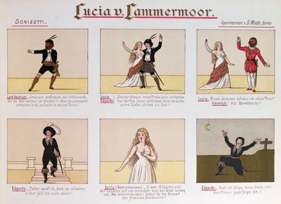 Kreslený film zesměšňující operu Lucia di Lammermoor od Donizettiho (barevné lito od German School