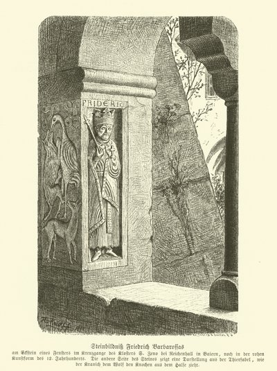 Vytesaný kamenný obraz Fredericka Barbarossy, císaře Svaté říše římské (rytina) od German School