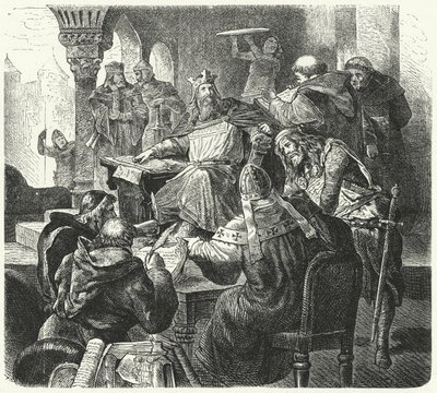 Karel Veliký konzultace s učenci a duchovními (rytina) od German School