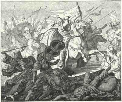 Charles Martel v bitvě u Poitiers, 732 (rytina) od German School