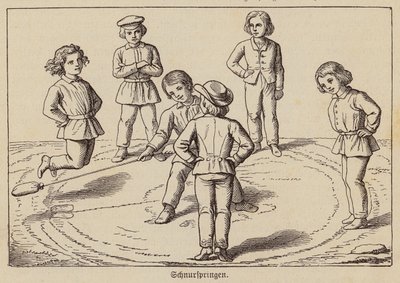 Děti hrající hru na skákání přes švihadlo (rytina) od German School