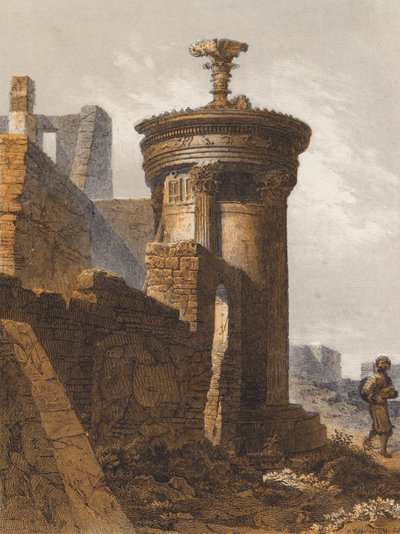 Lysikratův choragický pomník, Athény, Řecko (barevná litografie) od German School