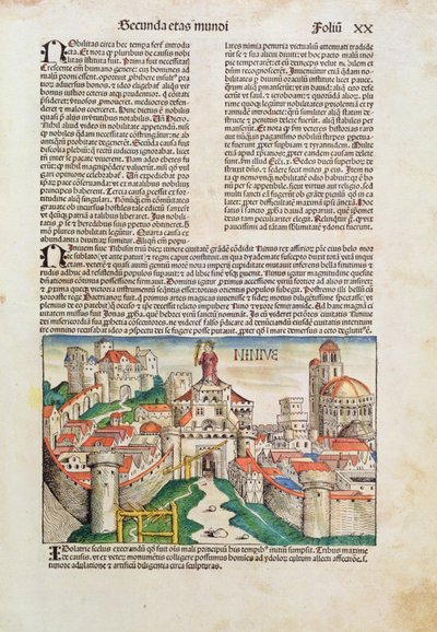 Město Ninive, z „Liber Chronicarum“ od Hartmanna Schedela (1440-1514) 1493 (barevný dřevoryt) od German School