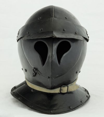 Uzavřený Burgonet ve formě „Totenkopf“, počátek 17. století (železo a černá barva s moderní kůží) od German School
