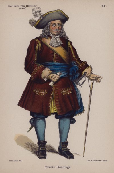 Plukovník Hennings, z Der Prinz von Homburg (Princ z Homburgu) od Heinricha von Kleista (barevné lito) od German School