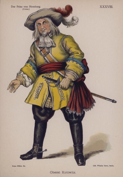 Plukovník Kottwitz, z Der Prinz von Homburg (Princ z Homburgu) od Heinricha von Kleista (barevné lito) od German School
