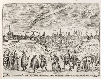 Kometa spatřena nad Augsburgem koncem listopadu 1618, hospoda. 1618. od German School
