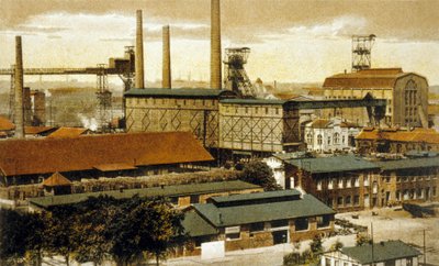 Uhelný důl Concordia, Oberhausen, Německo (barevné rytí) od German School