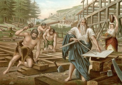 Stavba archy (barevná litografie) od German School