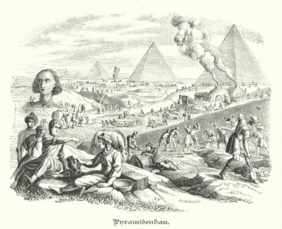 Stavba pyramid, starověký Egypt (rytina) od German School