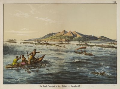 Korálový útes u ostrova Puynipet (Pohnpei), Caroline Islands (barva litho) od German School