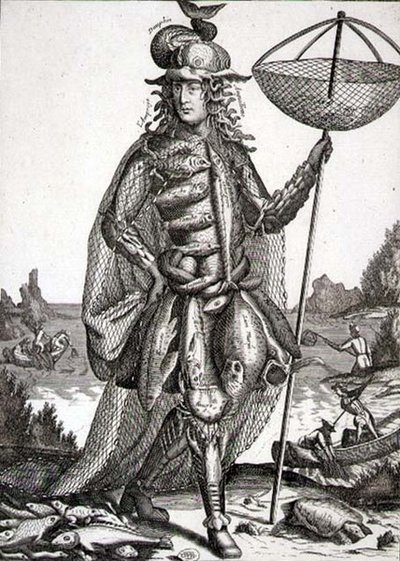 Kostým pro rybáře, hospoda. od Gerarda Valcka (1651-2-1726) kolem 1690 (rytina) od German School