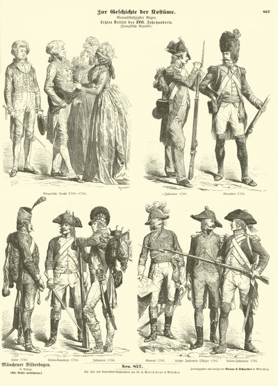 Kostýmy a vojenské uniformy republikánské Francie, 1790s od German School