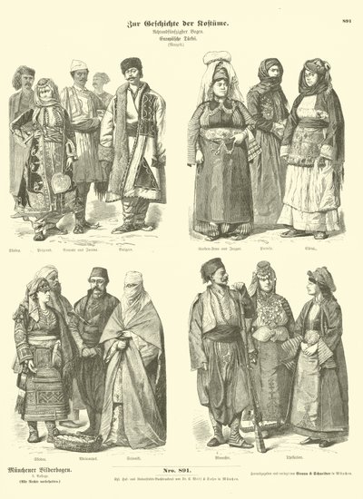Kostýmy osmanské turecké Evropy, konec 19. století od German School