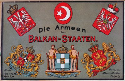 Obálka brožury o armádách balkánských států, kolem roku 1912 od German School