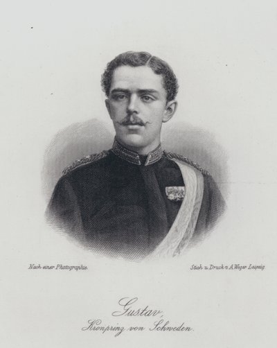 Korunní princ Gustaf Švédska, budoucí král Gustaf V (rytina) od German School