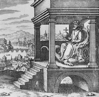 Korunovaný král na trůn z Musaeum Hermeticum od German School