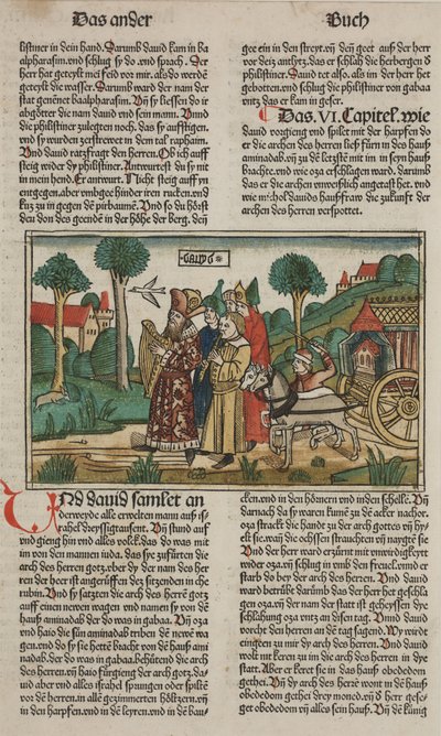 David a archa úmluvy, konec 15. století (ručně kolorovaný dřevoryt) od German School