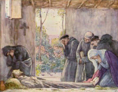 Smrt svatého Františka z Assisi (barevná litografie) od German School