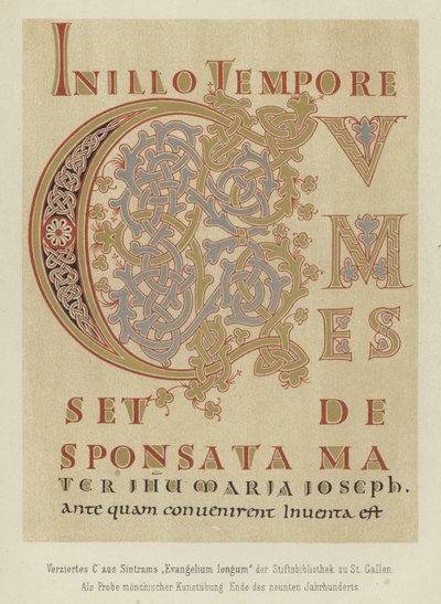 Zdobené písmeno C ze Sintrams Evangelium longum, konec 9. století od German School
