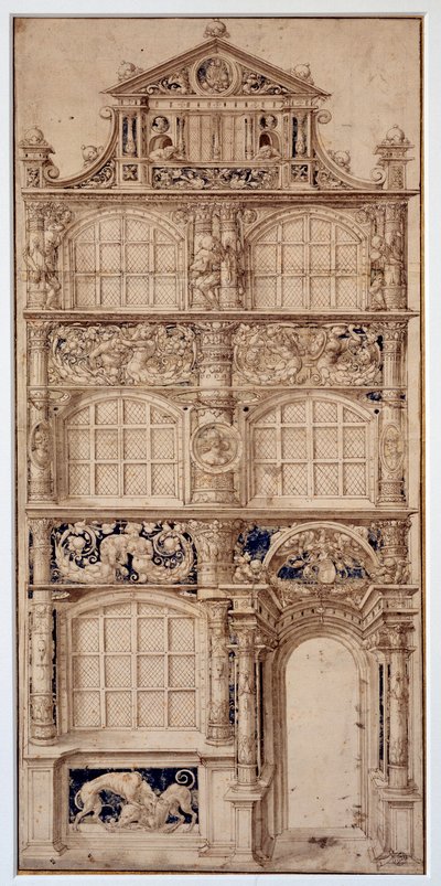 Výzdoba fasády domu od Hanse Holbeina Le Jeune (1497-1543) (Ec. All.) Rozm. 0,58 x 0,27 m Paříž. muzeum Louvre od German School