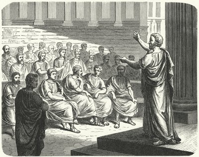 Demosthenes mluví proti Filipovi II Makedonskému od German School