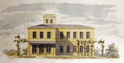 Design pro italskou klasickou vilu, cca 1850 (akvarel s perem a inkoustem na papíře) od German School