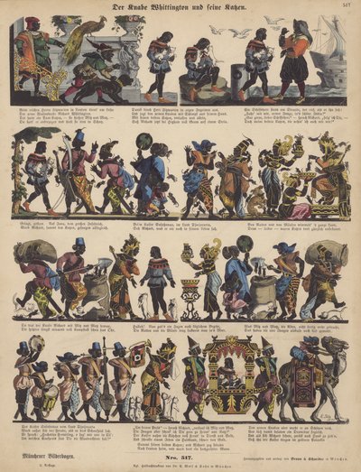 Dick Whittington a jeho kočky (barevná rytina) od German School