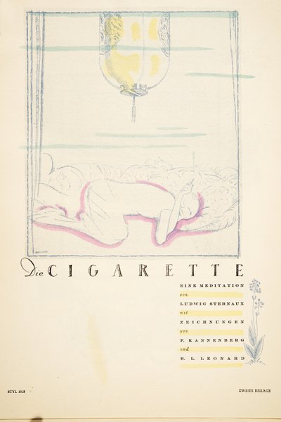Die Cigarette eine Meditation, ze sbírky Styl, vyd. 1922 (pochoir print) od German School