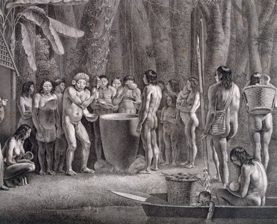 Pijácký festival kmene Coroados, kolem 1835-50 od German School