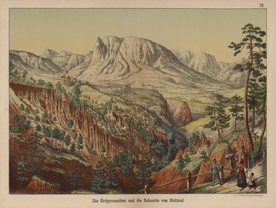 Zemské pyramidy a Dolomity, Jižní Tyrolsko (barva litho) od German School