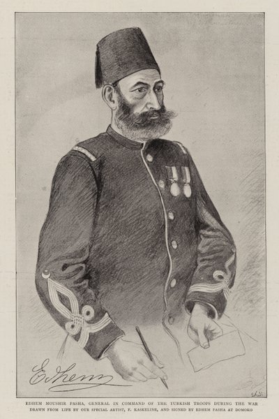 Edhem Moushir Pasha, generál velení tureckých vojsk během války (litho) od German School