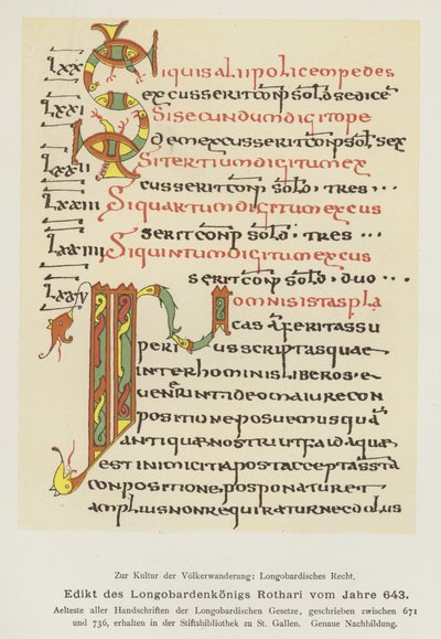 Edikt Rothari, král Langobardů, 643 (barevné lito) od German School