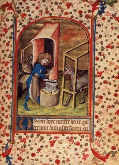Egerton 859 fol. 17 St. Eligius (588-660) podkování koně, z 