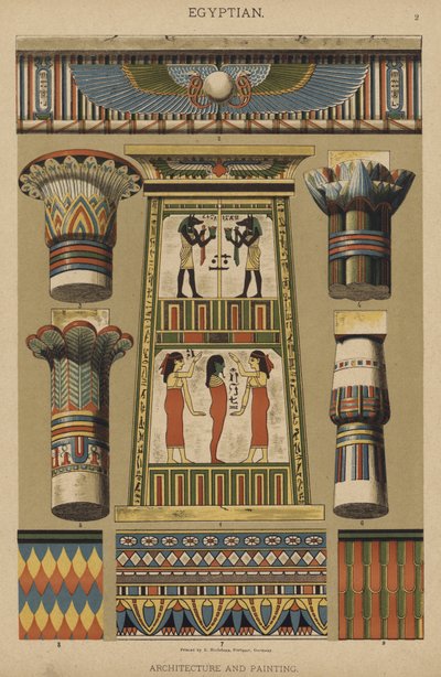 Egyptština, architektura a malířství (barevné lito) od German School