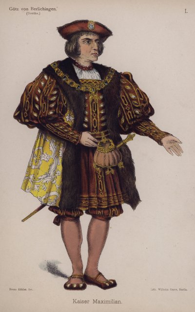 Císař Maxmilián, z Gotz von Berlichingen od Goetha (barevné lito) od German School