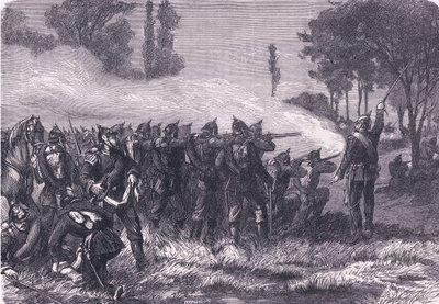 Setkání v lesích před Metz, Cassells History of the War between France and Germany vydané nakladatelstvím Cassell and Company Limited, kolem roku 1890 (litho) od German School