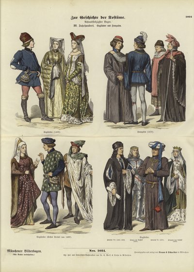 Anglické a francouzské kostýmy, 15. století od German School