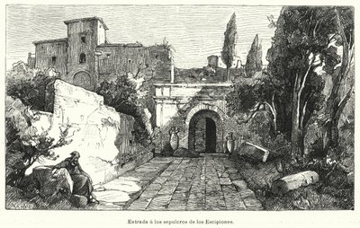 Vchod do hrobky Scipios, Řím (litho) od German School