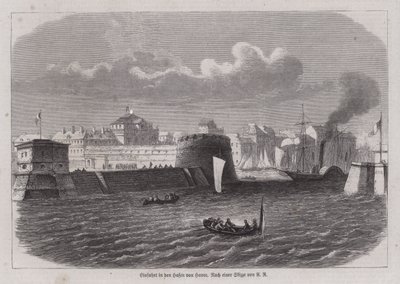 Vjezd do přístavu Le Havre, Francie (rytina) od German School