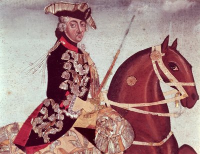 Jezdecký portrét pruského krále Fridricha Velikého (1712-86) (wc a zlatá nit na papíře) od German School