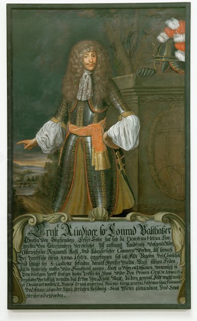 Ernst Ruediger, hrabě Starhemberg, polní maršál a velitel Vídně během tureckého obléhání v roce 1683 ... (olej na plátně) od German School