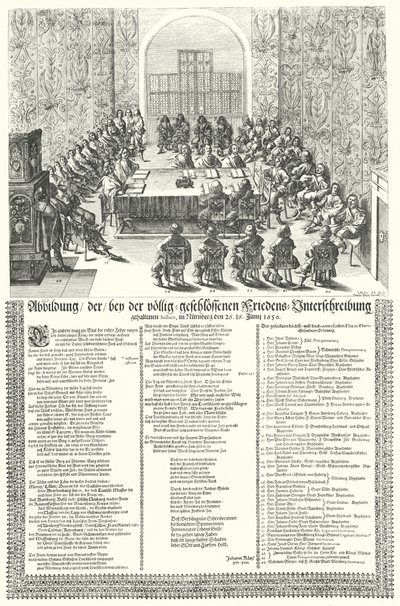 Evropský mírový kongres konaný v Norimberku v roce 1650 po třicetileté válce (rytina) od German School