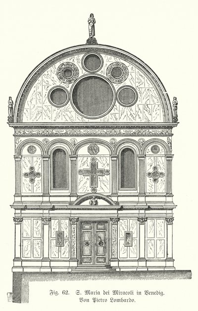 Fasáda kostela Santa Maria dei Miracoli, navržený Pietro Lombardo, Benátky, Itálie (rytina) od German School