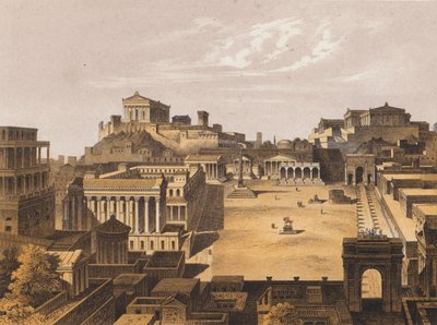 Forum, starověký Řím (barevná litografie) od German School