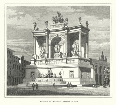 Fontána Alexandra Severa, starověký Řím (rytina) od German School
