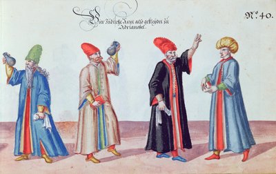 Čtyři židovští lékaři z Adrianopole, Turecko, cca 1600 (wc na papíře) od German School